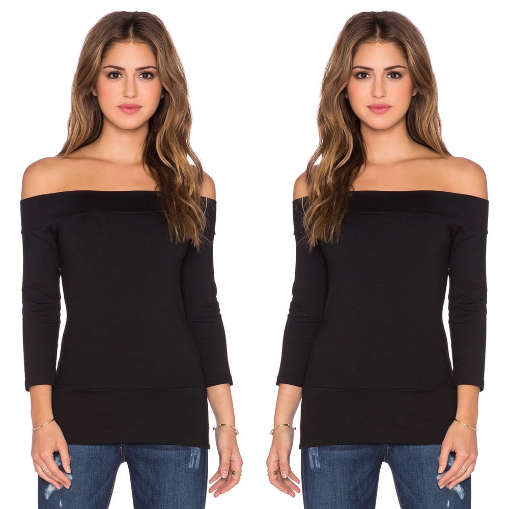 Susana Monaco Black Banded Off the Shoulder Top